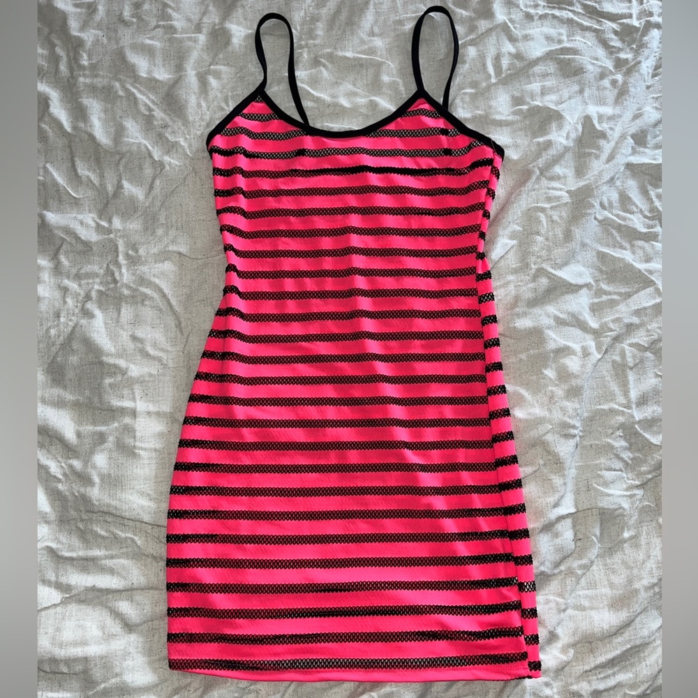 Pink and Black Striped Mini Dress